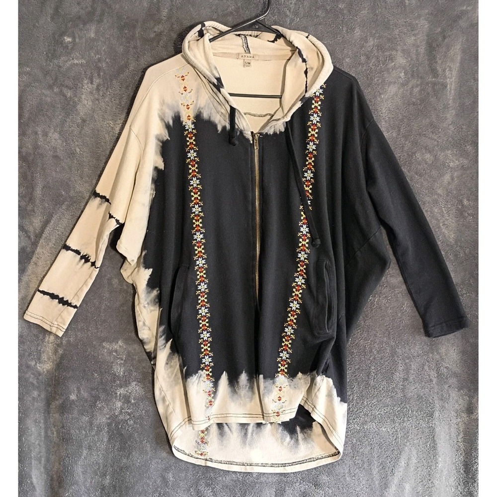 Anamá Anthropologie Jacket Tie Dye Zippered Hoodie Boho Small/Medium Embroidered